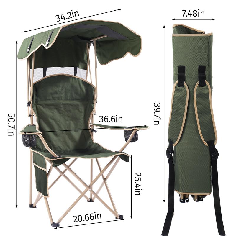 Wide camping chair with foldable sunshade