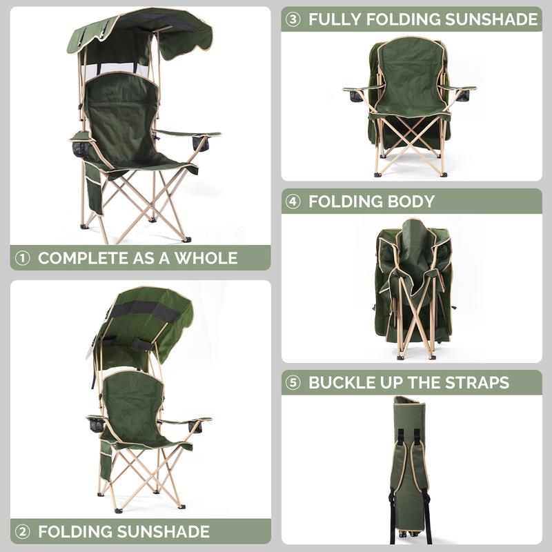 Wide camping chair with foldable sunshade