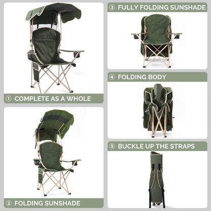 Wide camping chair with foldable sunshade