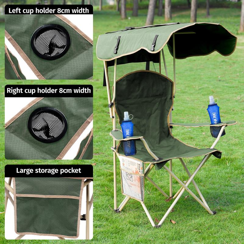Wide camping chair with foldable sunshade