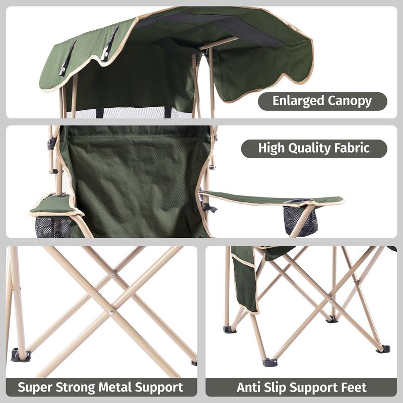 Wide camping chair with foldable sunshade