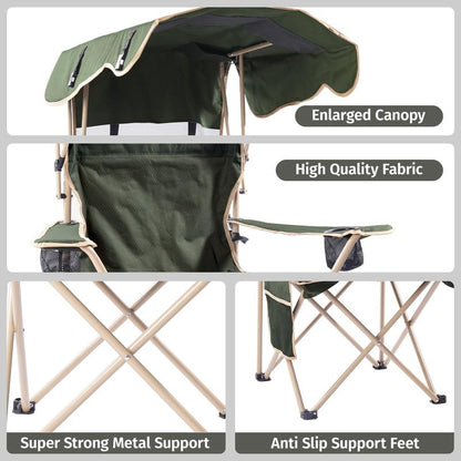 Wide camping chair with foldable sunshade