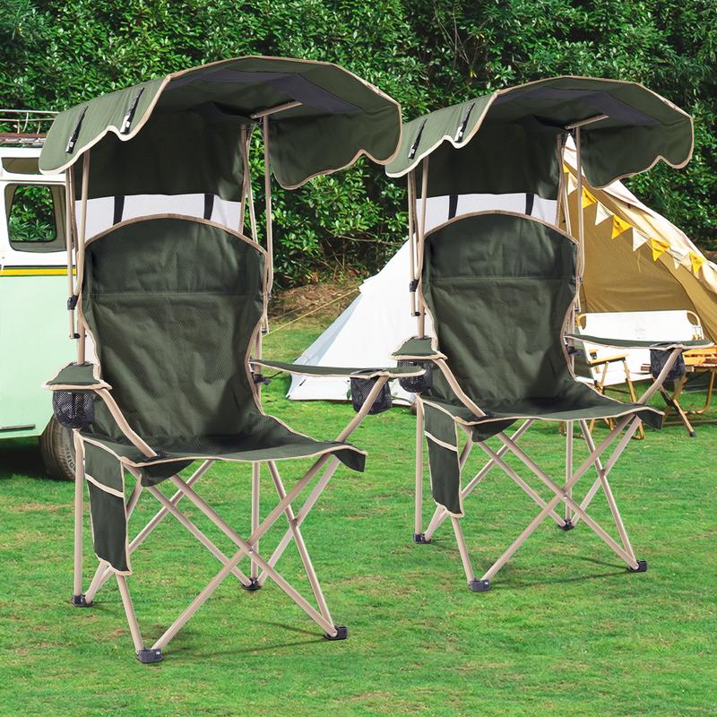 Wide camping chair with foldable sunshade