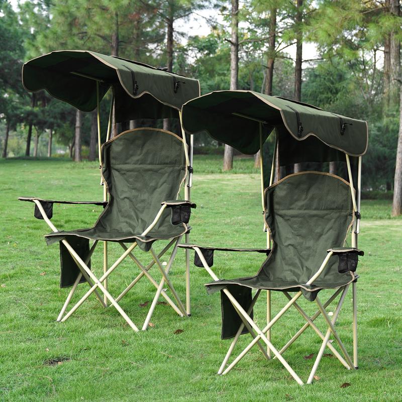 Wide camping chair with foldable sunshade