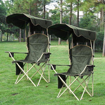 Wide camping chair with foldable sunshade