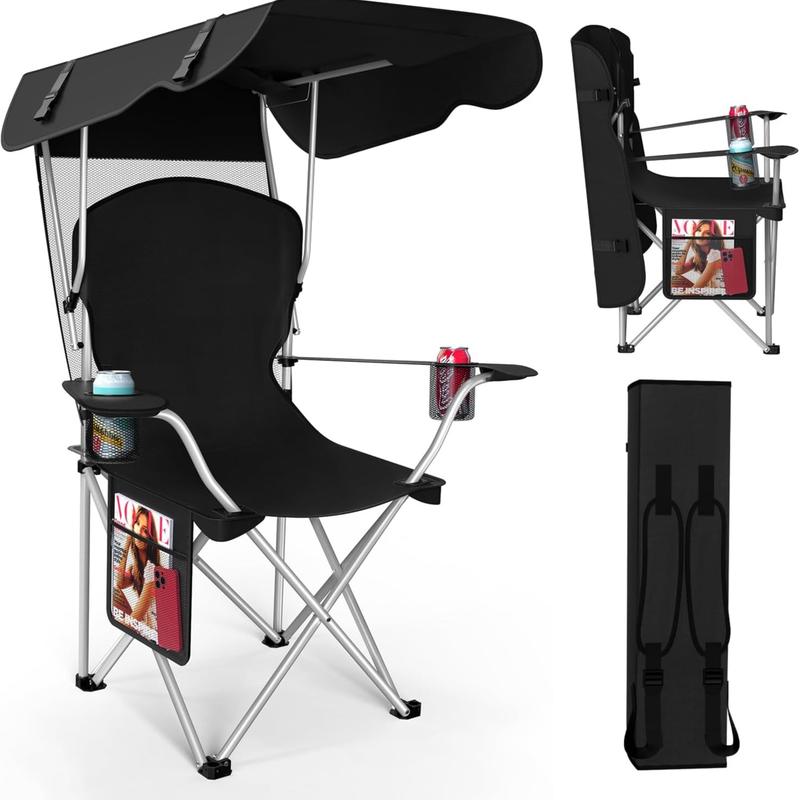 Wide camping chair with foldable sunshade