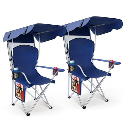 Wide camping chair with foldable sunshade