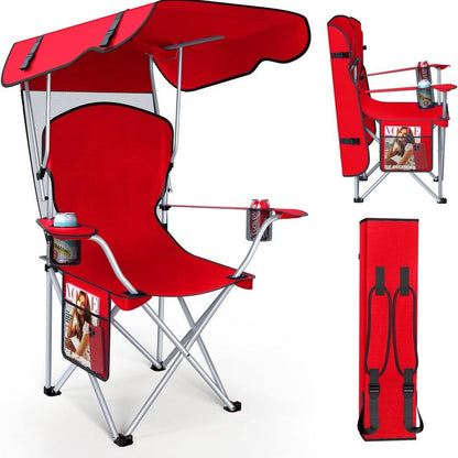 Wide camping chair with foldable sunshade