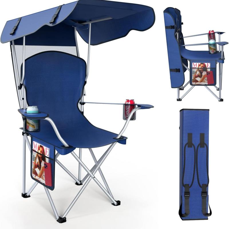 Wide camping chair with foldable sunshade