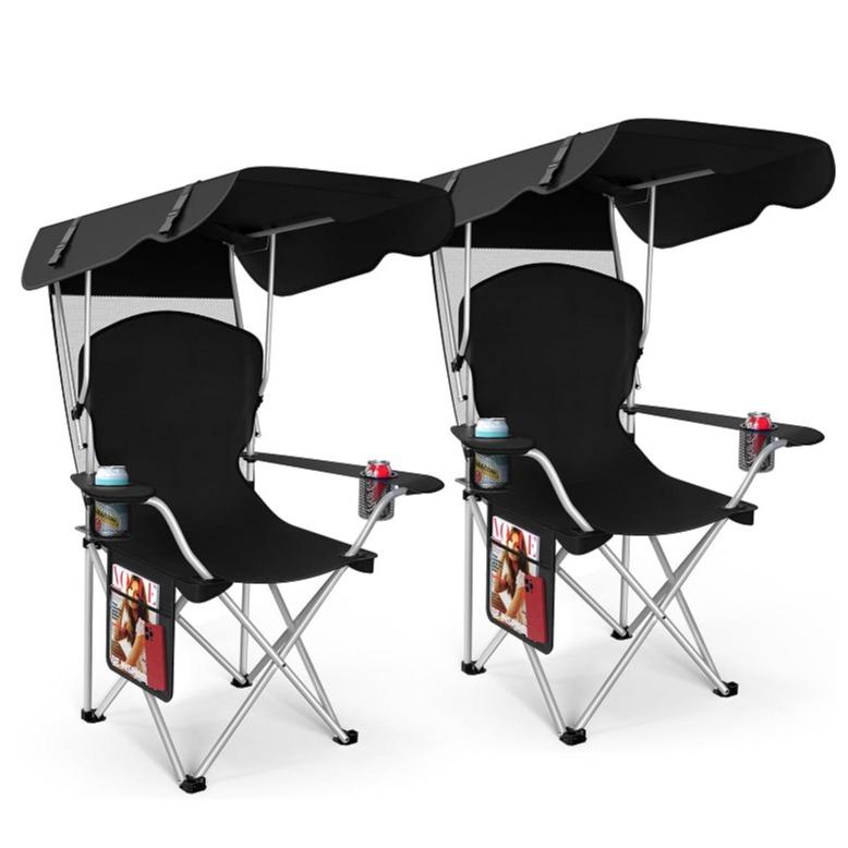 Wide camping chair with foldable sunshade