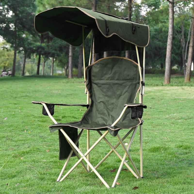 Wide camping chair with foldable sunshade